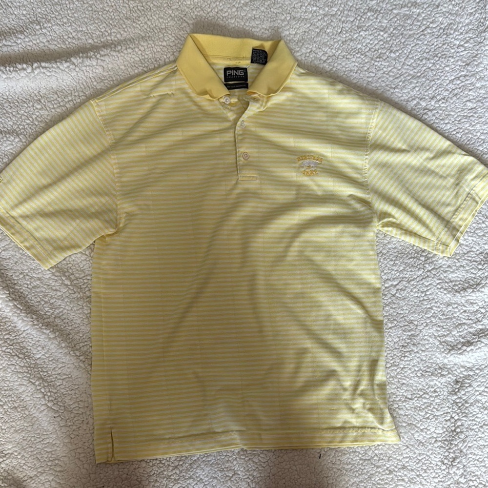 Yellow Striped Men's Golf Ping Heritage Oaks Shirt